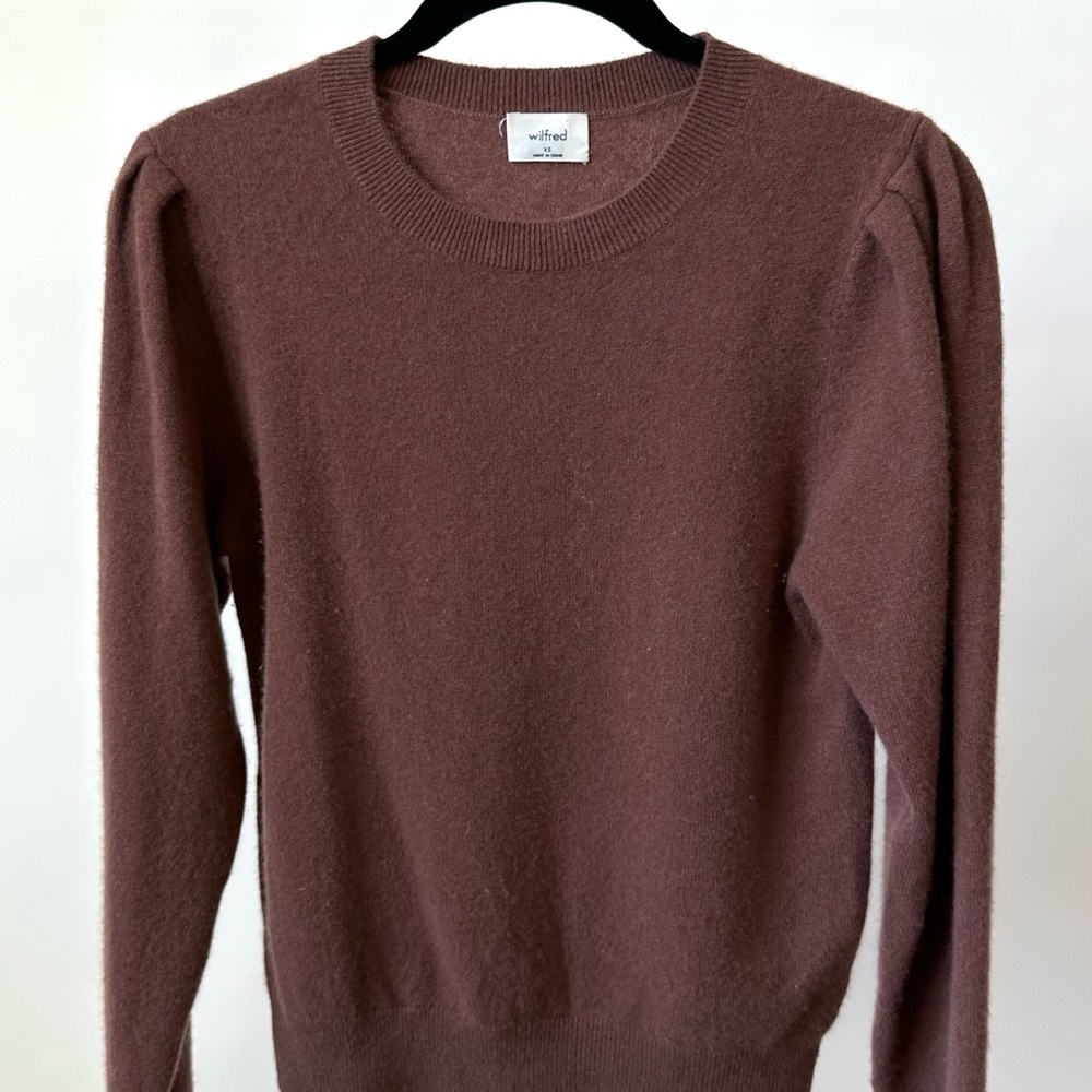 WILFRED ARITZIA Luxurious Cashmere Knit Pullover Sweater Slim Fit Brown Size-XS - Picture 4 of 6